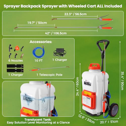 Toovem 4 Gallon Battery Powered Backpack Electric Sprayer with Wheeled Cart - color: White