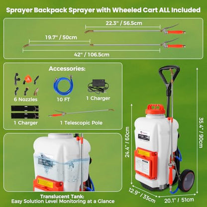 Toovem 4 Gallon Battery Powered Backpack Electric Sprayer with Wheeled Cart - color: White
