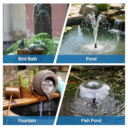 ECO-WORTHY 216 GPH Solar Powered Water Fountain Pump Upgraded Dry-run Protection Brushless Submersible Pump 12V-24V DC with 16.4ft(5M) Power Cord, 7.8 ft High Lift，2Nozzles for Pond, Aquarium