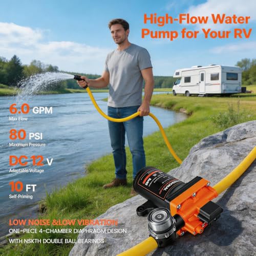 Rv Water Pump 12V 6.0 GPM 70PSI,Quiet Fresh Water Pump for RV Camper