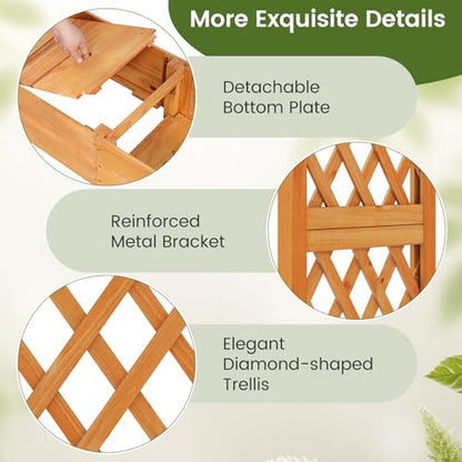 S AFSTAR 77-Inch Raised Garden Bed with Arch Trellis, Hanging Roof & Drainage Holes, Vertical Plant Container for Vine Climbing Plant Flower, Indoor Outdoor Wood Elevated Planter Box for Garden - size: 77"L x 17"W x 70"H