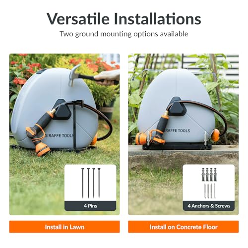 Giraffe Tools Ground-Mounted Retractable Garden Hose Reel,1/2" x 100FT - color: 1/2 Inch, size: 100FT