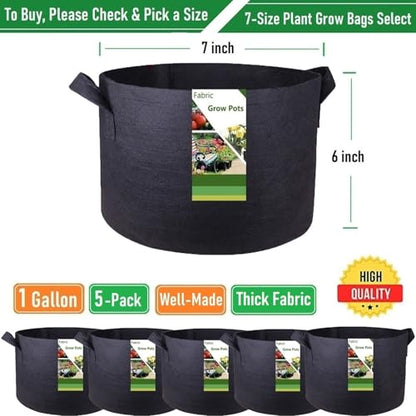 5-Pack 1 Gallon Thickened Nursery Bags Plant Grow Bags (7x6 inch) Fabric Plant Pots Garden Bag for Flower Pot,Herbs Veggies Planter Bag,Garden Pots,Barrel Planter,Plant Container with Gardening Gloves - size: 1 Gallon (7x6 inches)