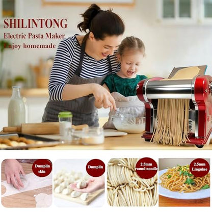 Electric Pasta Noodle Maker Machine, Built-in 2.5 mm Blade, Dough Width 14 cm, 0.3-4 mm Adjustable Thickness, Output 5Kg/H for Home & Commercial Use