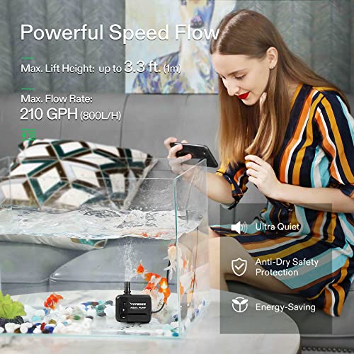 VIVOSUN 2-pack 210GPH Submersible Fountain Water Pump for Pond, Aquarium - size: 6"×5"-210-2-pack