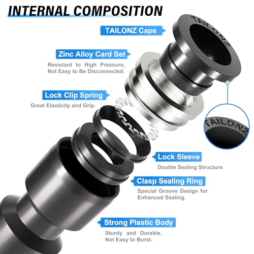 TAILONZ 1/4" Push to Connect Fitting Splitters+Elbows+Tees+Straight 40pcs - color: Black, size: 1/4"OD/40PCS