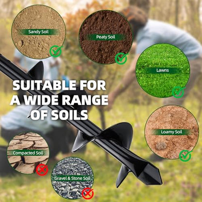 2 in 1 Hand Drill Auger Post Hole Digger, 4" x 42" Manual Garden Spiral Drill with T Shaped Handle for Digging Planting Bulb Bedding