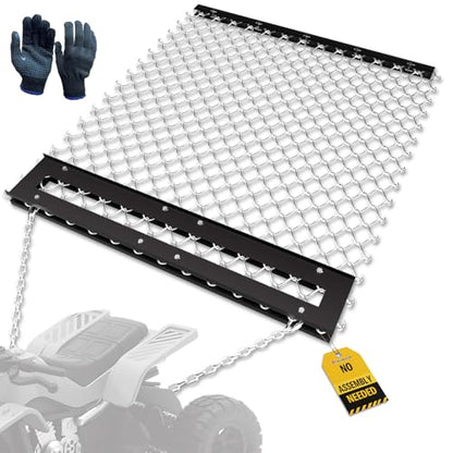 STIRLINGEAR 4'x5' Pre-Assembled Drag Harrow for ATV/UTV – Heavy Duty Rust-Resistant Mesh Harrow for Gravel Driveway, Lawn, Field & Soil Leveling – Steel Tow Behind Ground Leveler (Patent Pending)