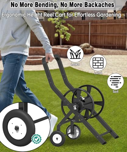 Artigarden Garden Hose Reel Cart with Wheels, Outdoor Water Hose Cart Black