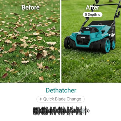 Cordless Lawn Dethatcher and Scarifier Compatible with Makita 18V Battery - color: Blue