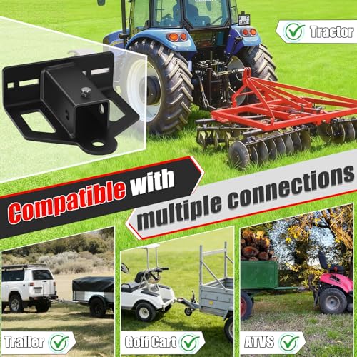 Zero Turn Lawn Mower Hitch with 2" Receiver, 6mm Thicker Heavy Duty Steel Bolt On Trailer Hitch Receivers with Chain Slot, 1/2 inch Magnetic Trailer Hitch Pin - size: 2" Receiver