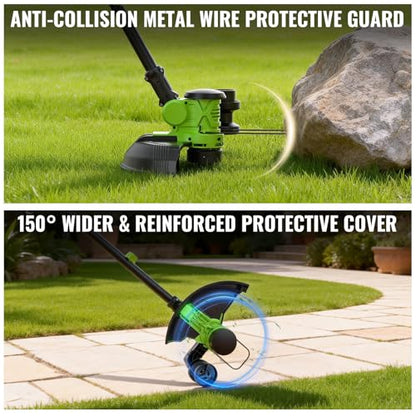 12" Cordless Weed Wacker String Trimmer with 2X 5.0ah Battery and Charger - color: Bright Green