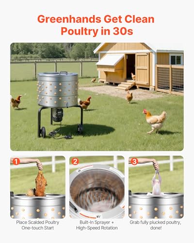 VEVOR Chicken Plucker Machine, 25.6 in Drum, 1200W & 275RPM Electric Chicken Plucking Machine with 158 Soft Fingers & Transport Wheels, Stainless Steel Feather Remover for Processing 4 Chicks Once - color: 3 Legs & 25.6 in