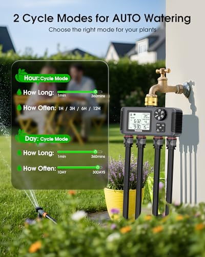 Insoma 4 Zones Sprinkler Timer with Brass Inlet & Outlet, Water Timer for Garden Hose with Auto/Manual/Rain Delay Mode, Hose Timers for Irrigation Watering System for Yard, Lawn, Plant Watering - size: 4 Outlets