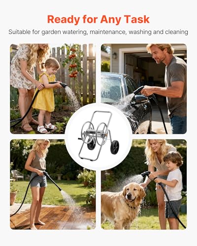 VEVOR Hose Reel Cart, 200/300 ft High-Pressure Garden Hose Cart, Hoses Reel Carts with Two Wheels, Handle & Heavy-Duty Mesh Storage Basket, Portable Hoses Reels for Garden Watering, Car Washing