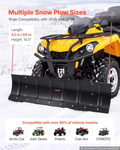 VEVOR Snow Plow Kit 43 in/60 in Width Adjustable Universal Plow Attachment - size: 43in-60in Adjustable