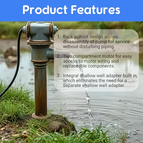 J5S Shallow Well Jet Pump, 1/2 HP 115/230V 60Hz, Heavy-Duty Cast Iron Self-Priming Pump for Home Water Supply, Garden Irrigation & Booster Service