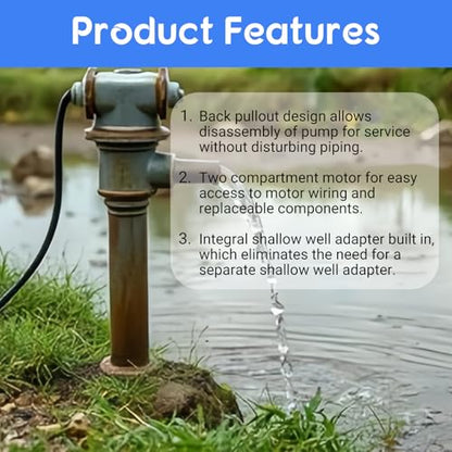 J5S Shallow Well Jet Pump, 1/2 HP 115/230V 60Hz, Heavy-Duty Cast Iron Self-Priming Pump for Home Water Supply, Garden Irrigation & Booster Service