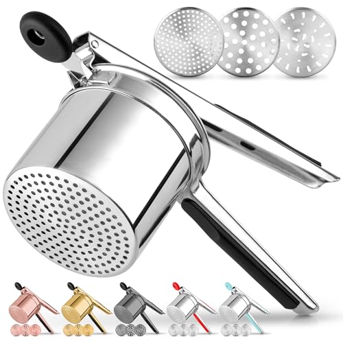 Zulay Kitchen Premium Large 15oz Potato Ricer With 3 Interchangeable Discs, Heavy Duty Professional Stainless Steel Potato Masher and Ricer Kitchen Tool, Press and Mash Kitchen Gadget - color: Silver & Black, size: Three Discs