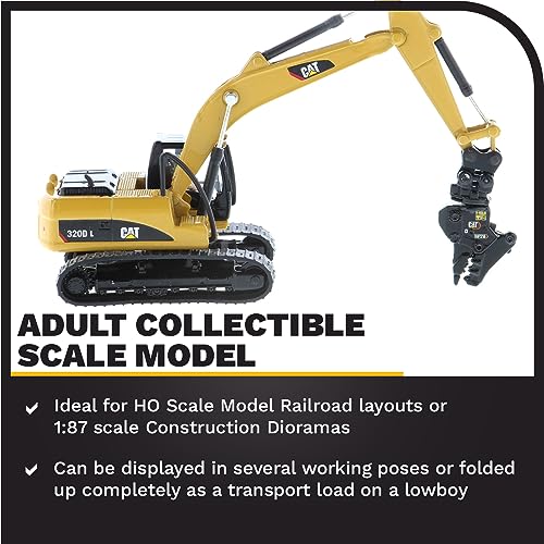 1:87 Caterpillar 320D L Hydraulic Excavator with Multiple Work Tools (Clean Up Bucket, Grapple, Hammer, and Multi Processor) - 85652 - High Line Series by Diecast Masters