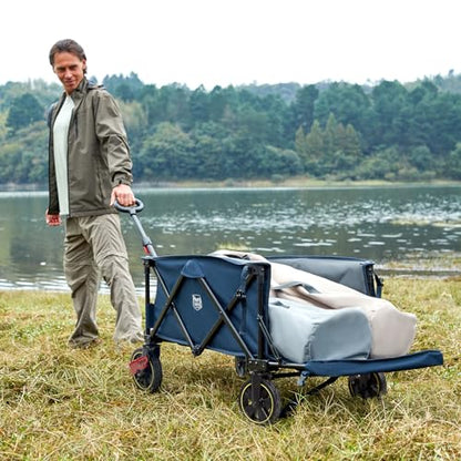 Timber Ridge 49" Extra Long Collapsible Folding Wagon with Tailgate&Brakes - color: Blue, size: 250L