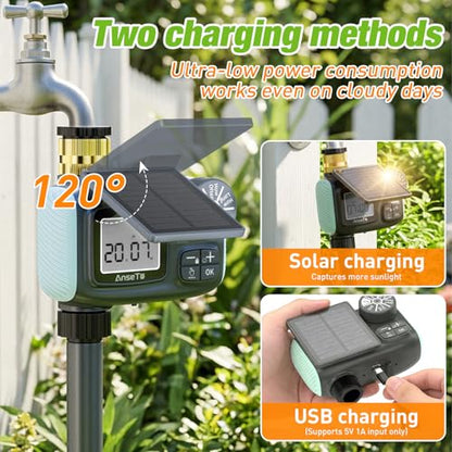 Solar Type-C Rechargeable Sprinkler Water Timer for Garden Hose Lawn