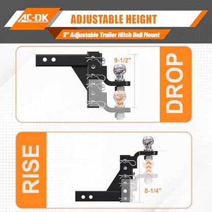 Adjustable Trailer Hitch Ball Mount for 2 Inch Receiver - size: 2 inch adjustable ball