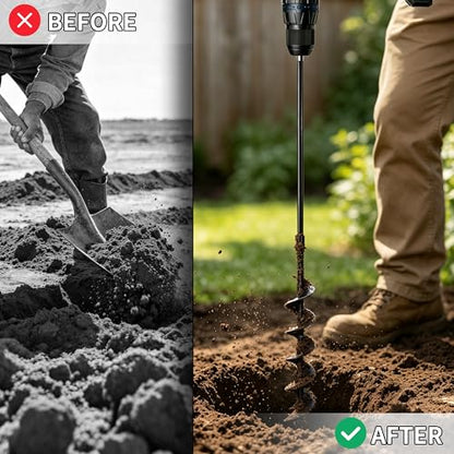 TCBWFY 2x32 Inch Auger Drill Bit for Planting - Long Handle Easy Planter Garden Auger - Bulb & Bedding Plant Augers - Post Hole Digger for 3/8”Hex Drive - size: 2"x32"