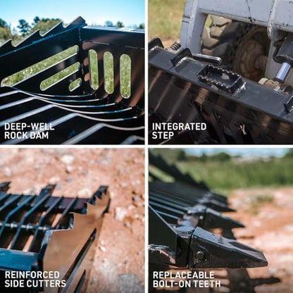 Titan Attachments Fine-Grade Skeleton Rock Bucket with Bolt-On Teeth, Skid Steer Quick Tach Mounting System, 3" Spaced Tines, Reinforced Side Cutters, Universal Landscape Attachment - size: 82" Bucket Size