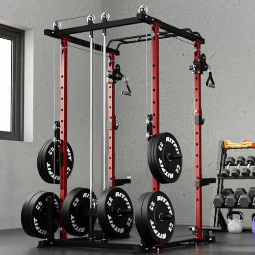RitFit PPC-P3 Power Cage with Cable Crossover System, 1200LB Capacity - color: Red, style: Power cage only rack