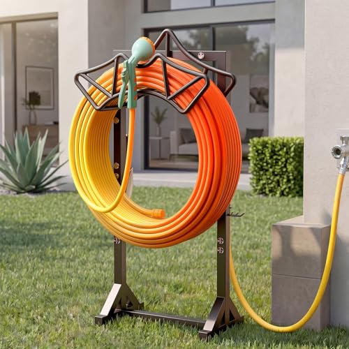 Garden Hose Holder with 2 Tool Hooks Heavy-Duty Water Hose Reel Rustproof - color: Black, size: Crown