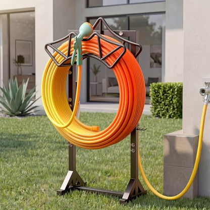 Garden Hose Holder with 2 Tool Hooks Heavy-Duty Water Hose Reel Rustproof - color: Black, size: Crown