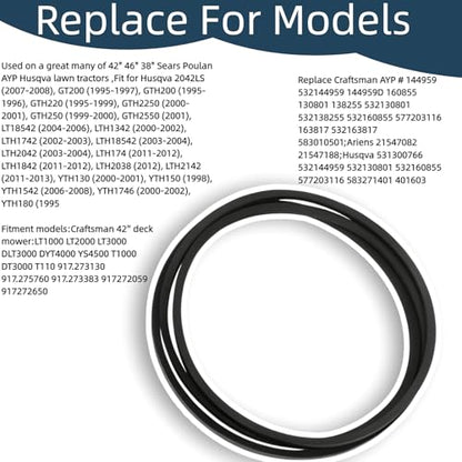 144959 Deck Belt (1/2" x 95") 532144959 Replacement for Craftsman LT1000 - size: 4L950(144959)