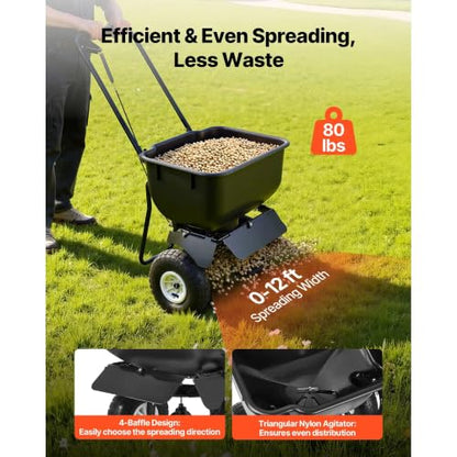 Push Broadcast Lawn Spreader 80Lbs Capacity with 10in All-Terrain Tires