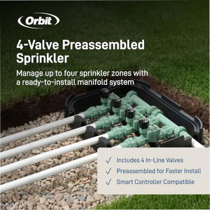 Orbit 4-Valve Heavy Duty Preassembled Sprinkler Manifold - 57257 - size: 4-Valve, style: 4-Valve