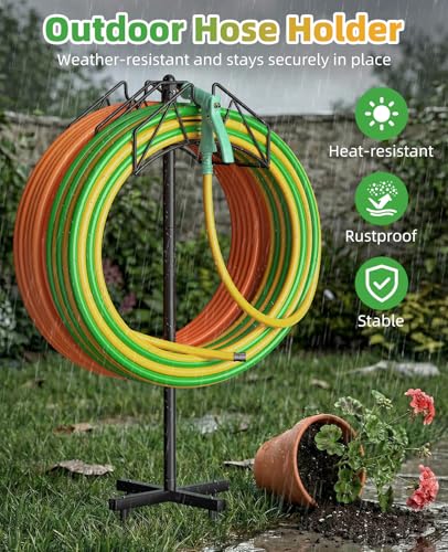 Garden Heavy Duty Hose Holder Stands Storage Rack Freestanding for Outside - color: Double-Hook (Black)