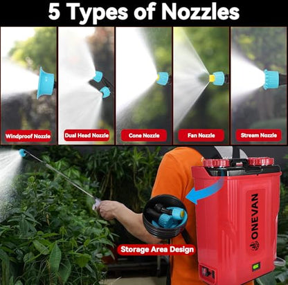 ONEVAN 5.3Gal Battery Powered Backpack Sprayer, 100PSI with Mixing Function - color: Red