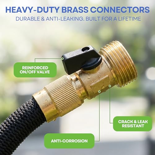 J&B XpandaHose 50ft Expandable Garden Hose, Lightweight, Brass Connectors - color: Black, size: 50ft