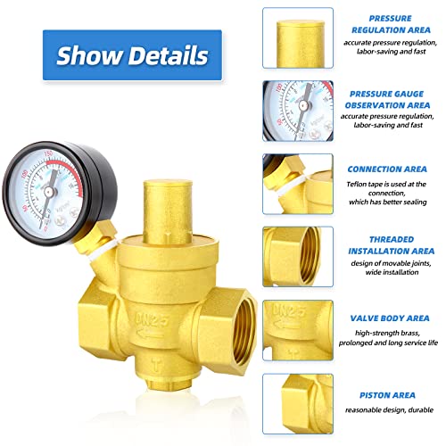 MEANLIN MEASURE 1 inch brass Water pressure regulating valve, pressure regulating valve, pressure reducing valve, DN25, with 0-220PSI pressure gauge - style: 1 inch