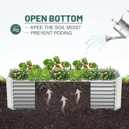 Land Guard 2 Pack 6×3×2 ft Galvanized Metal Raised Garden Bed, 2FT Deep Root Elevated Planter Box Steel Large Vegetable Flower Bed Kit, Silver