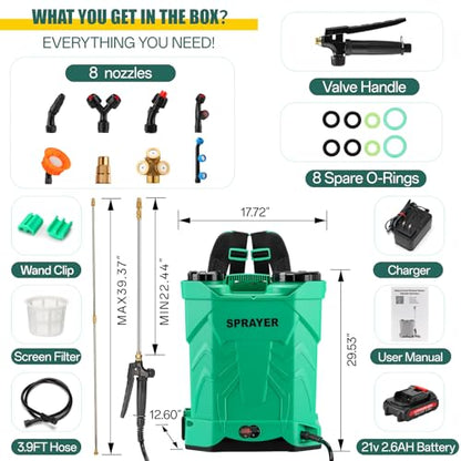 5.3 Gallon Battery Powered Backpack Sprayer, 21V Battery with 8 Nozzles