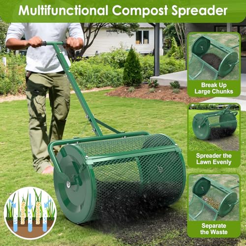 Seeutek Compost Spreader, 24" Peat Moss Spreaders with 3 Heights - color: Green