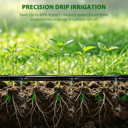 1/4“ Irrigation Tubing Kit (100 Ft), Built-in 0.5 GPH Emitters, 6” Spacing