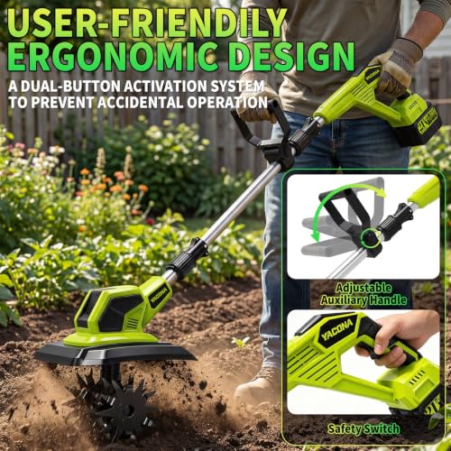 Cordless Tiller Cultivator, 400RPM Battery Powered Garden Cultivator