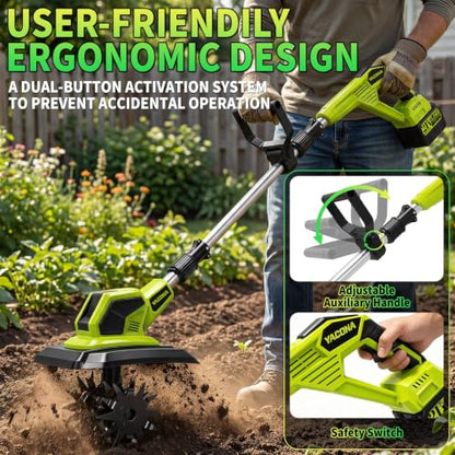 Cordless Tiller Cultivator, 400RPM Battery Powered Garden Cultivator