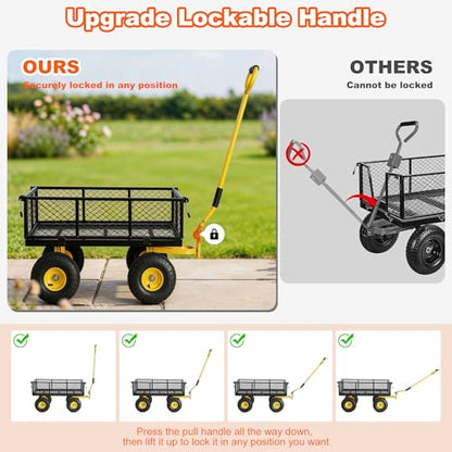 900 Lbs Heavy Duty Steel Garden Cart with Handle & 10" All Terrain Tires - color: Black Yellow, size: 900lbs