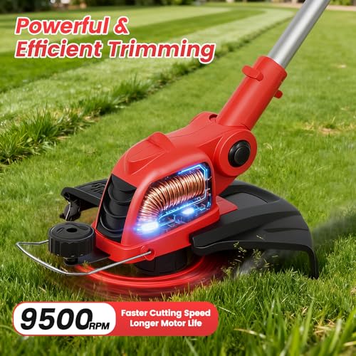 21V Weed Wacker Cordless String Trimmer with 2x4.0Ah Batteries & Charger - color: Scarlet