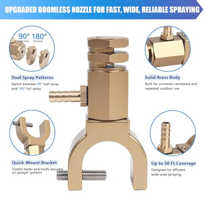 Upgraded Boomless Sprayer Nozzle with Quick-Mount Bracket, 90° & 180° Half/Full Broadcast Spray Nozzle, Replaces 6541-01-CSK, 50 Ft Coverage, Solid Brass for ATV UTV Trailer Sprayers