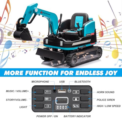 JOYLDIAS 360 Degree Rotating Ride On Excavator and Bulldozer - color: Blue