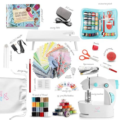 CraftBud Mini Sewing Machine for Beginners, Adults and Kids Sewing Machine - color: White, size: Premium Set